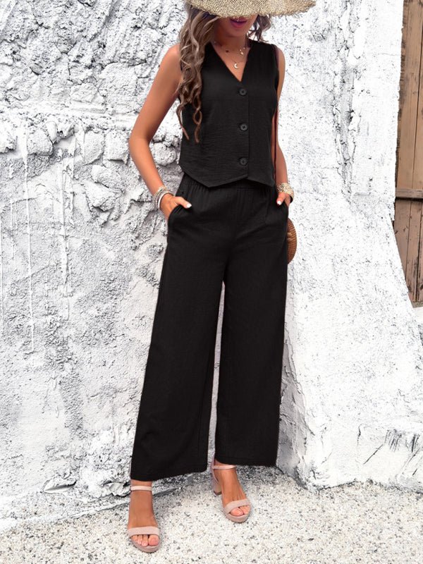New spring and summer casual temperament solid color vest suit - Pant Suit